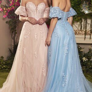 NEW PROM PARTY PUFFY SLEEVES BLUSH WILLOW GOWN  a-line LONG MAXI dress Al1046